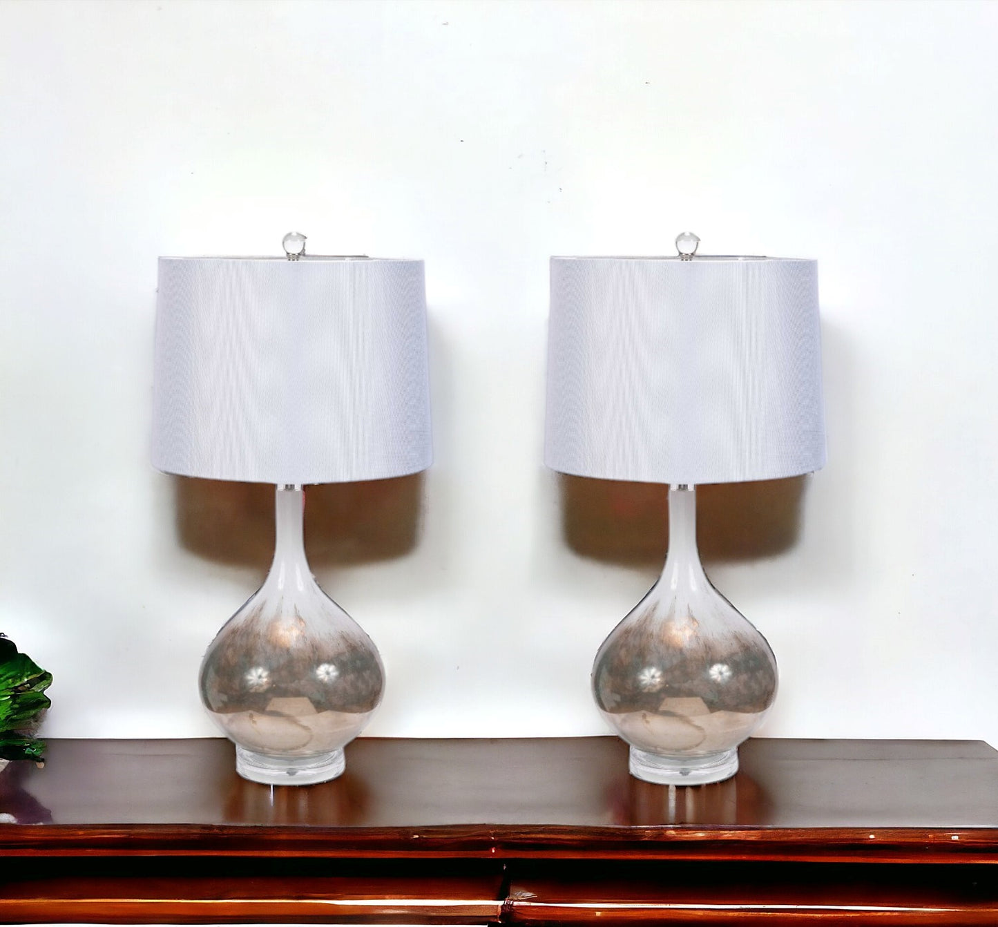 Set of Two 28" White Table Lamp With White Drum Shade