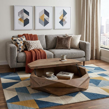 48" Brown Wood Hexagon Coffee Table