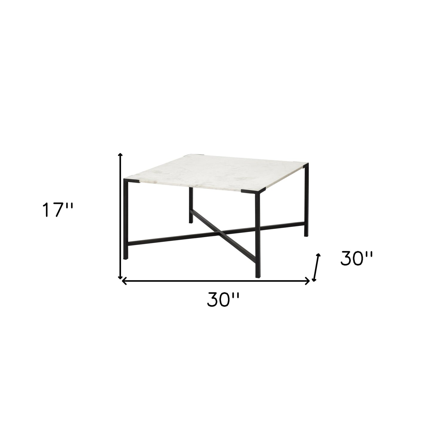 Square White Marble Top Andd Black Metal Base Coffee Table