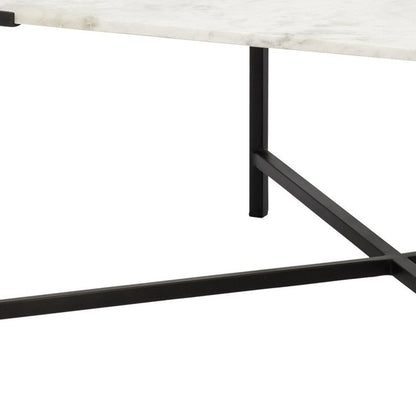 30" Black And White Genuine Marble and Metal Square Cross Legs Coffee Table