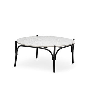 36" Round White Marble Top Black And Metal Base Coffee Table