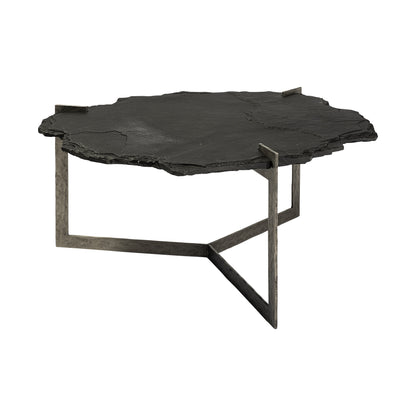 40" Black and Gold Stone and Iron Free Form Distressed Coffee Table