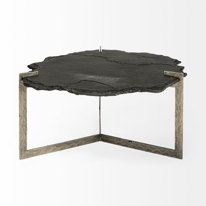 40" Black and Gold Stone and Iron Free Form Distressed Coffee Table