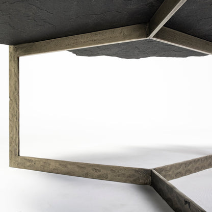 40" Black and Gold Stone and Iron Free Form Distressed Coffee Table