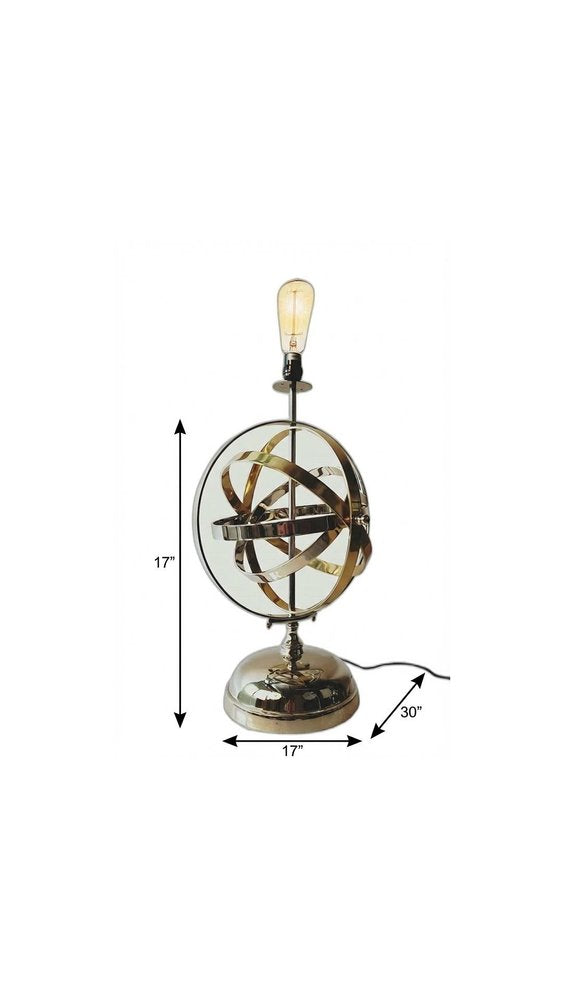 Bronze metal standard table lamp with round base & Edison bulb; 17in tall.