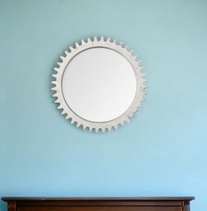 35" White Abstract Wood Framed Accent Mirror