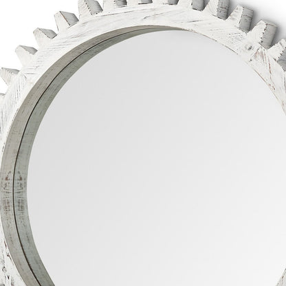 35" White Abstract Wood Framed Accent Mirror