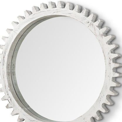 35" White Abstract Wood Framed Accent Mirror