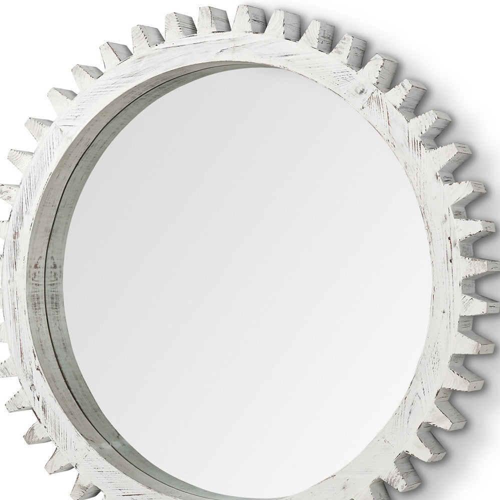 35" White Abstract Framed Accent Mirror