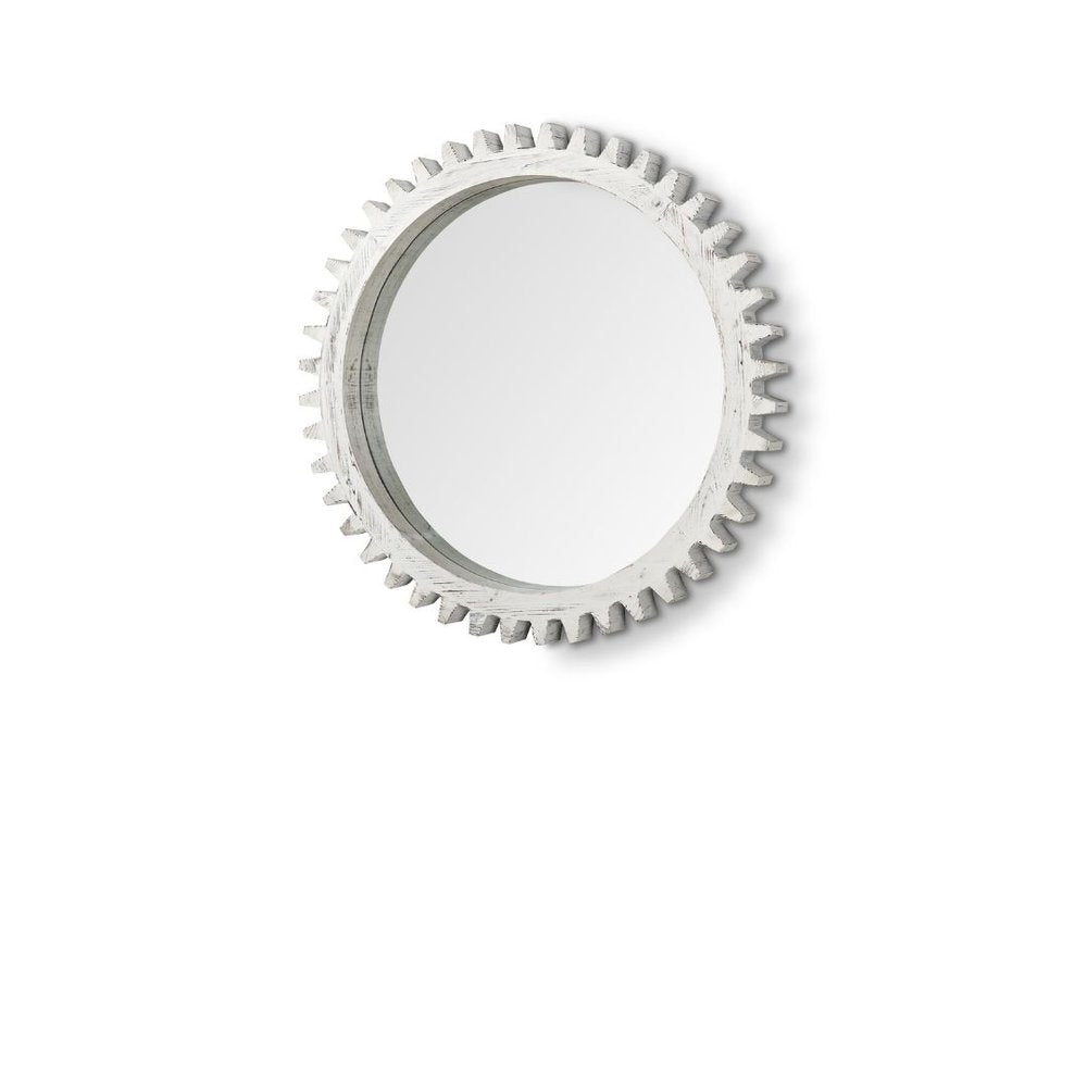 35" White Abstract Wood Framed Accent Mirror
