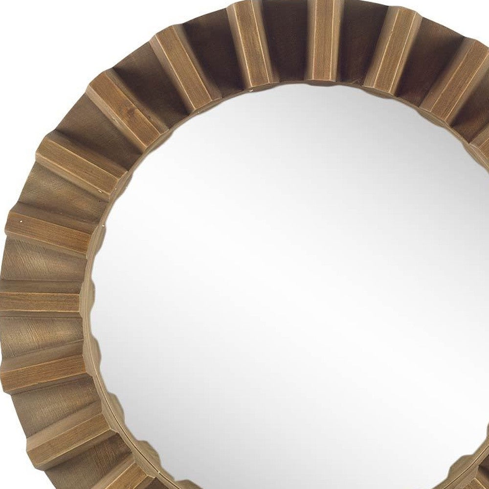 26" Round Brown Wood Frame Wall Mirror