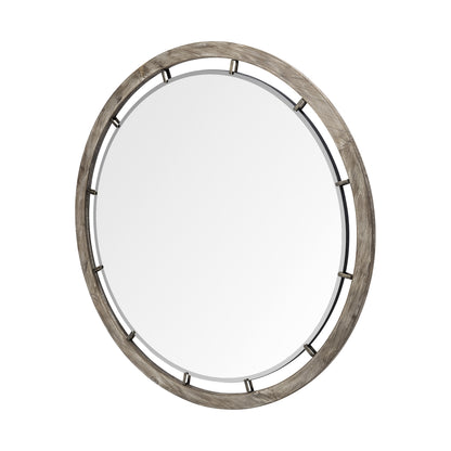 46" Brown Round Wood Framed Accent Mirror