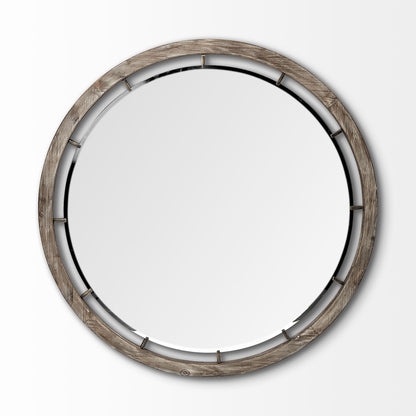 46" Brown Round Wood Framed Accent Mirror