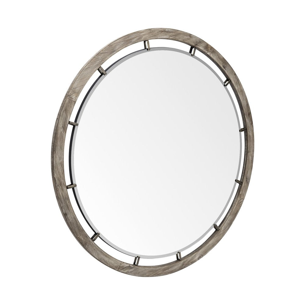 46" Brown Round Wood Framed Accent Mirror