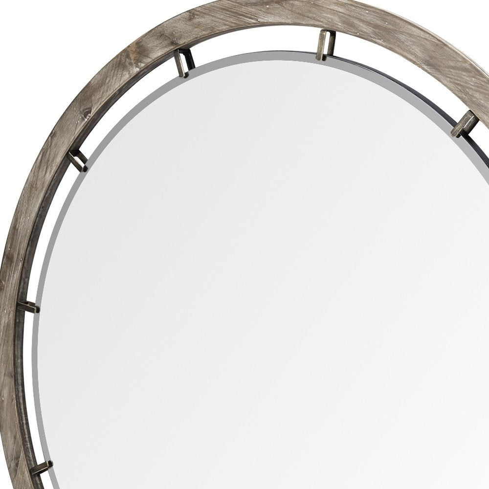 46" Brown Round Wood Framed Accent Mirror