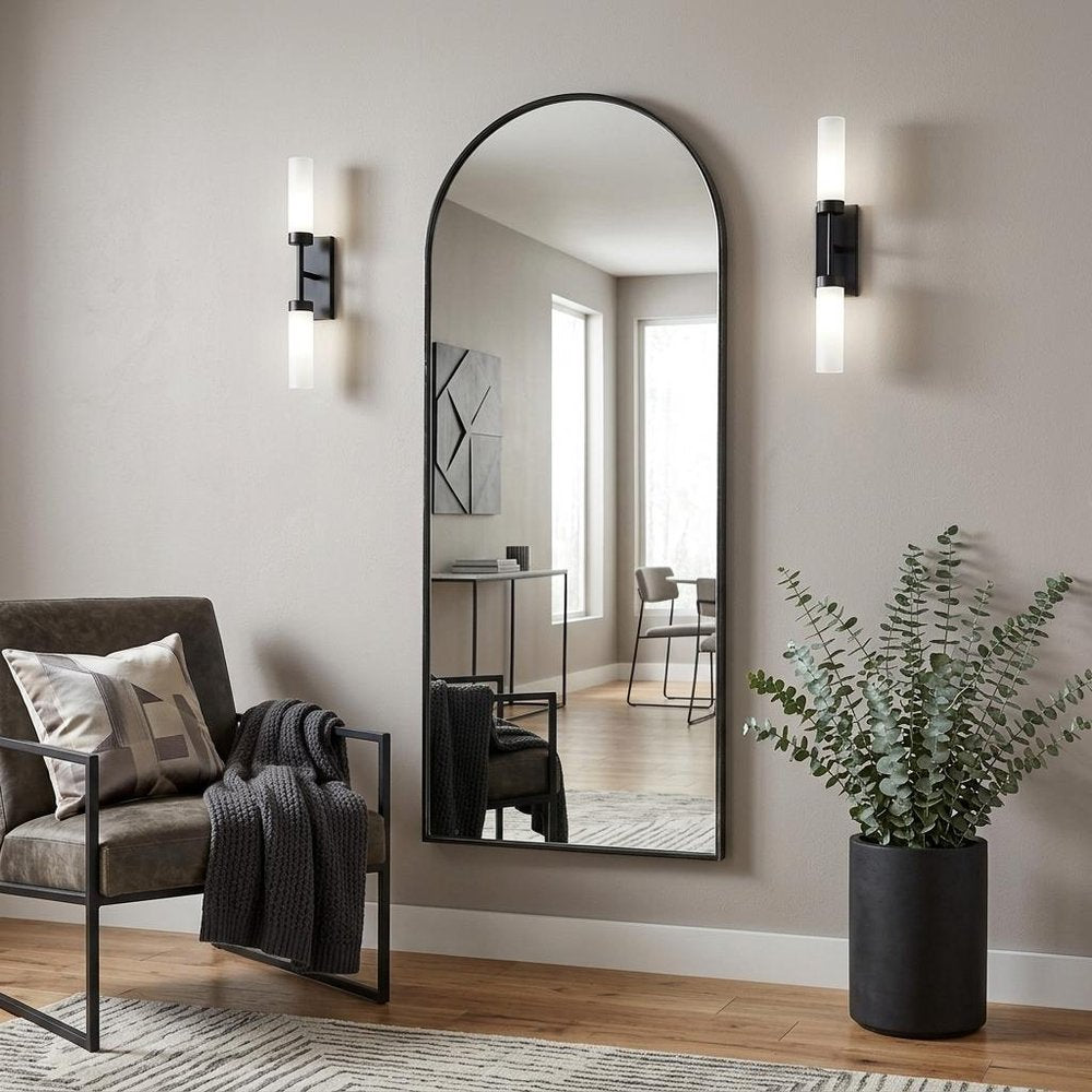 70" Black Metal Arch Framed Full Length Hanging Mirror