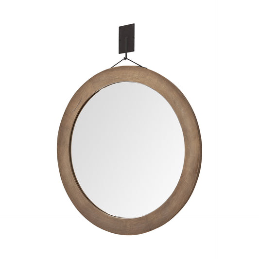 44" Wood Brown Round Framed Accent Mirror