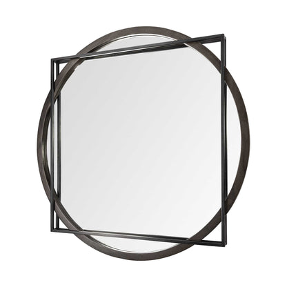 46" Black Abstract Metal Framed Accent Mirror