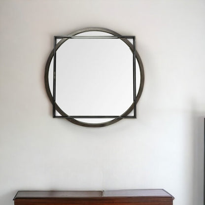 46" Black Abstract Metal Framed Accent Mirror