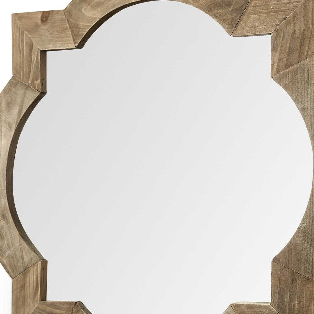 23" Round-Square Brown Wood Frame Wall Mirror