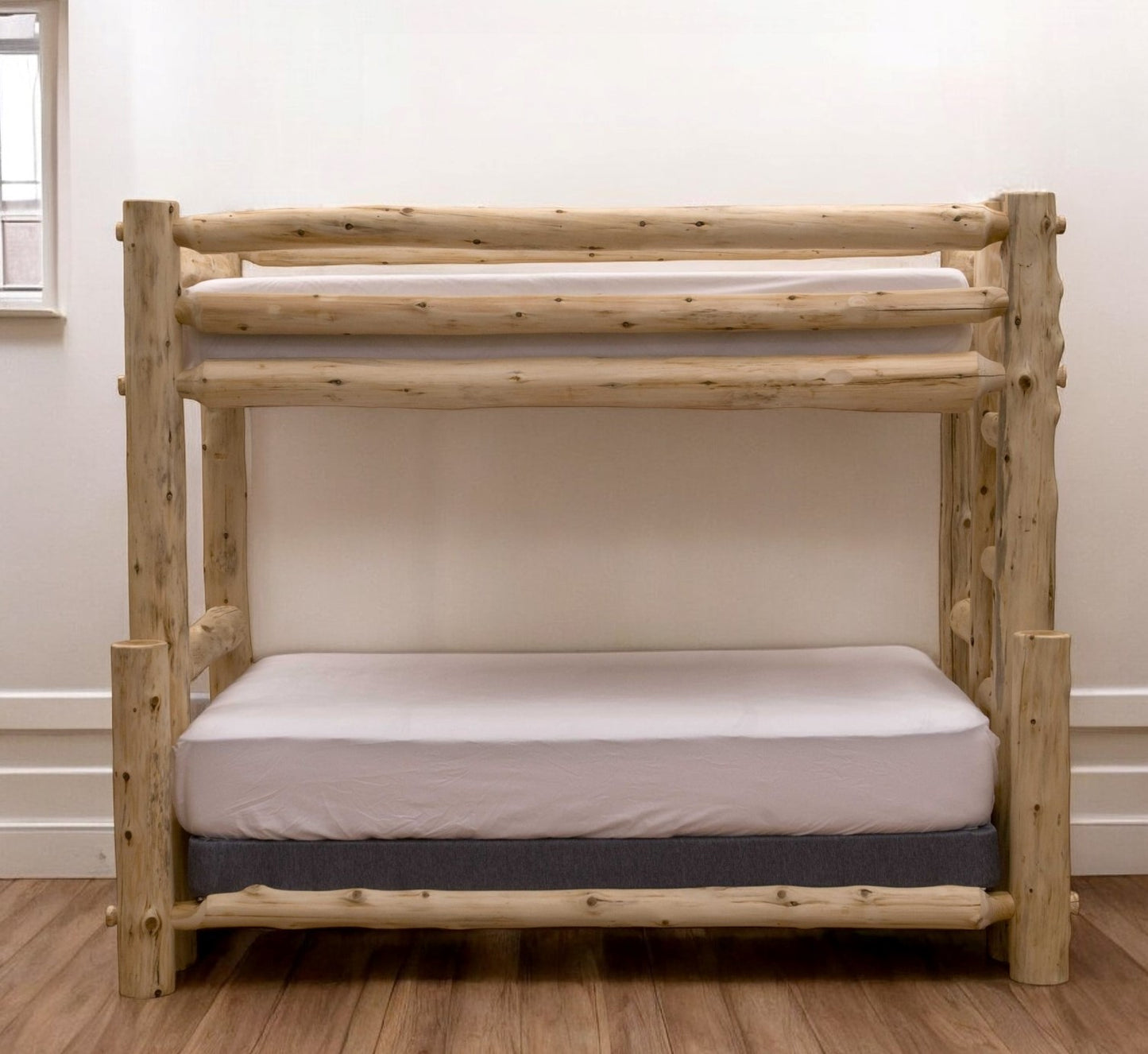 Rustic And Natural Cedar Double And Single Ladder Right Log Bunk Bed