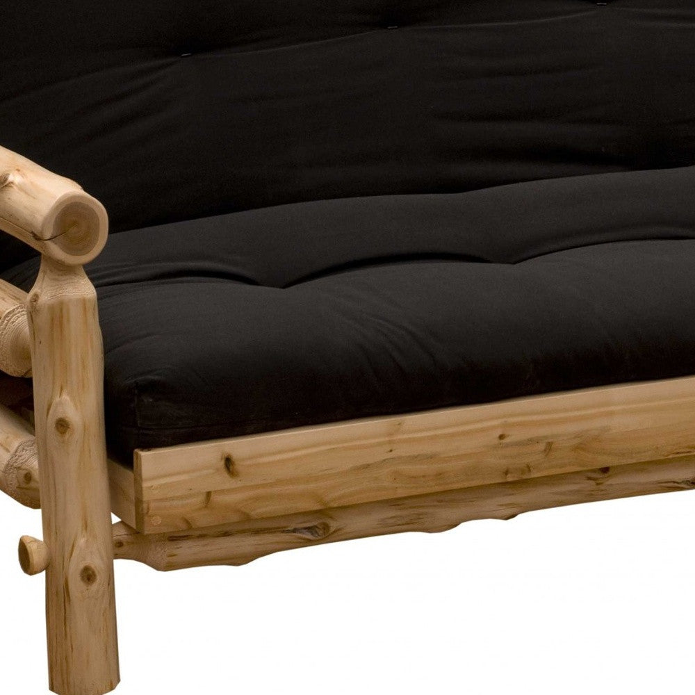 83" Black 100% Cotton Sleeper Sleeper Sofa With Wood Brown Legs