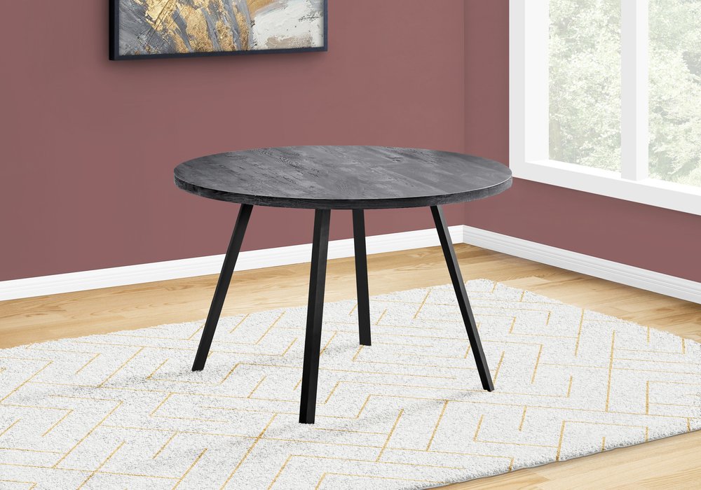 47" Gray And Black Rounded Metal Three Leg Base Dining Table