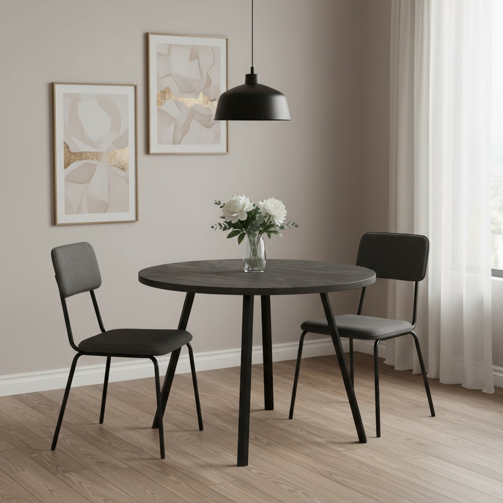 47" Gray And Black Rounded Metal Three Leg Base Dining Table