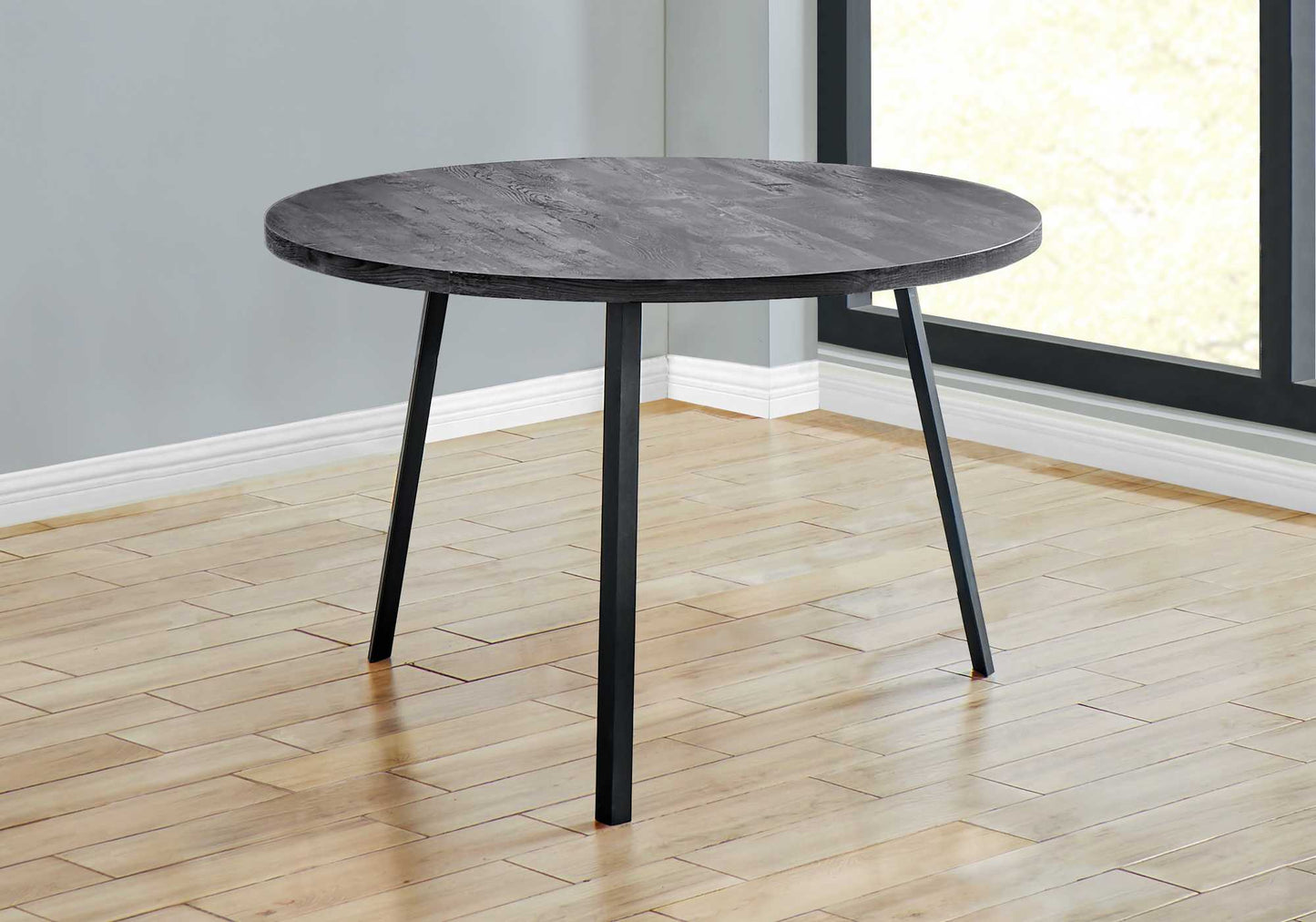 47" Gray And Black Rounded Metal Three Leg Base Dining Table