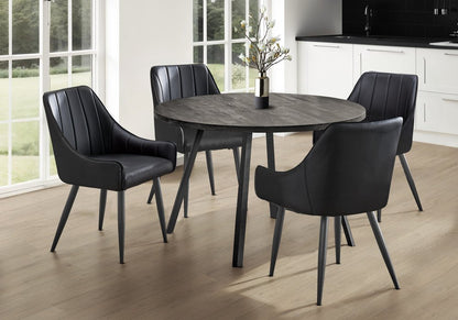47" Gray And Black Rounded Metal Three Leg Base Dining Table