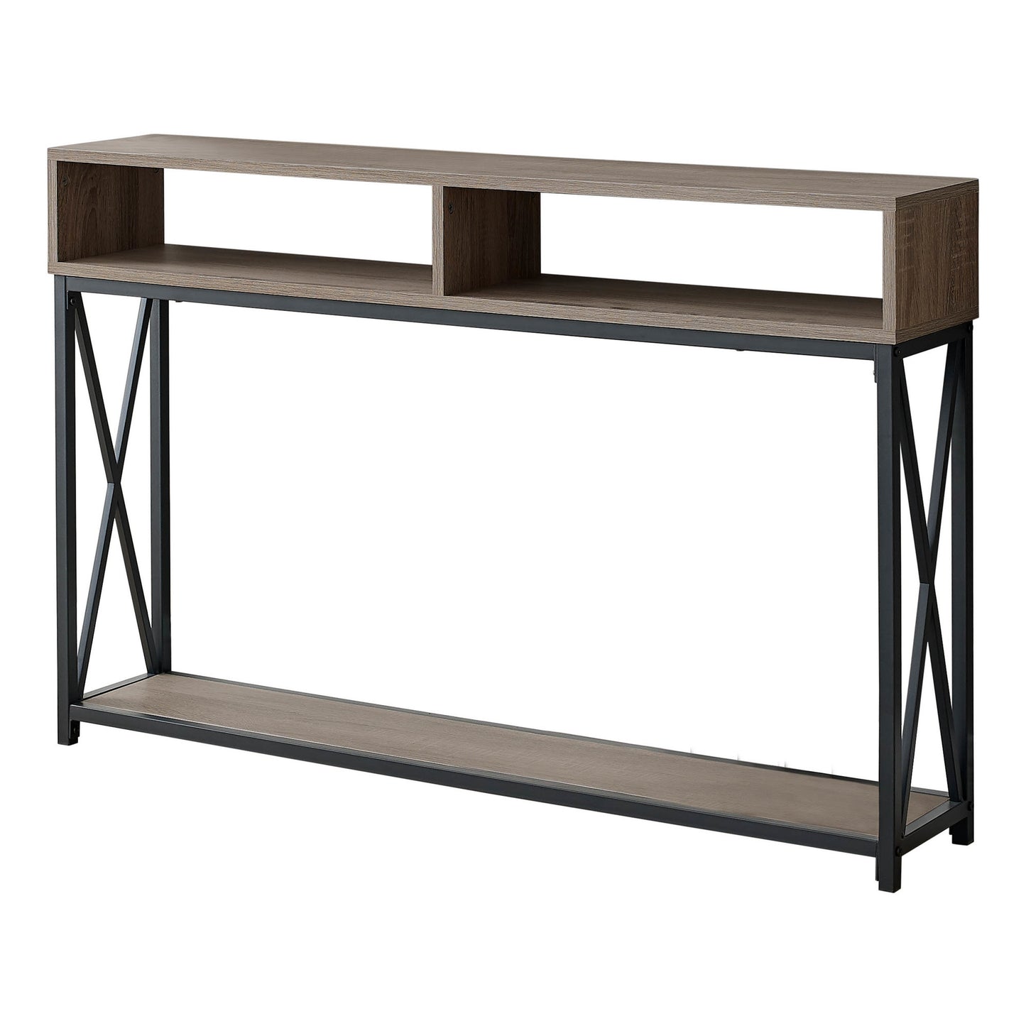 47" Taupe and Black Frame Console Table With Shelves