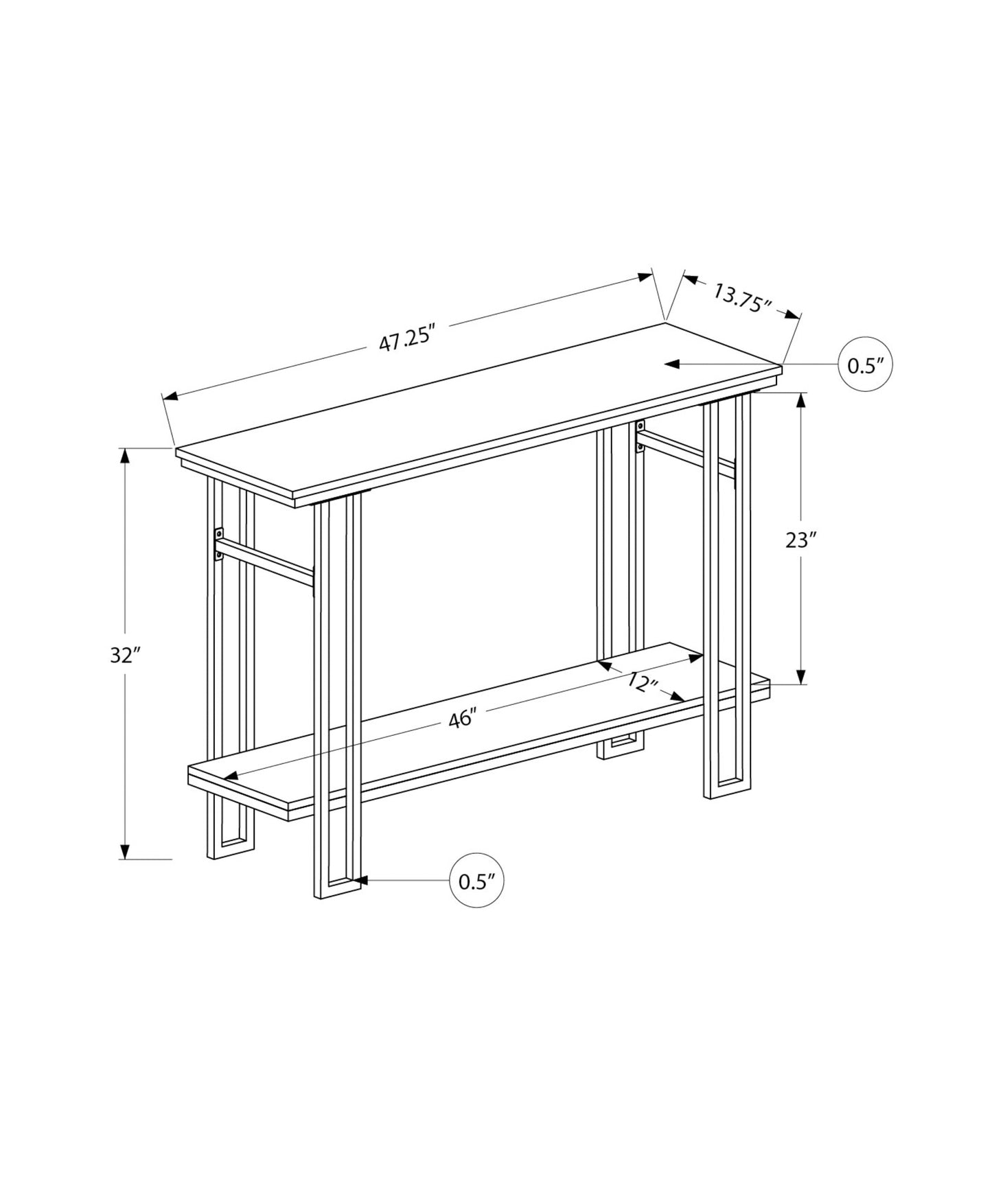 47" Gray And Black Frame Console Table With Storage