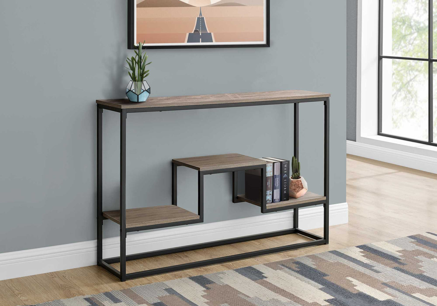 48" Taupe And Black Frame Console Table With Storage