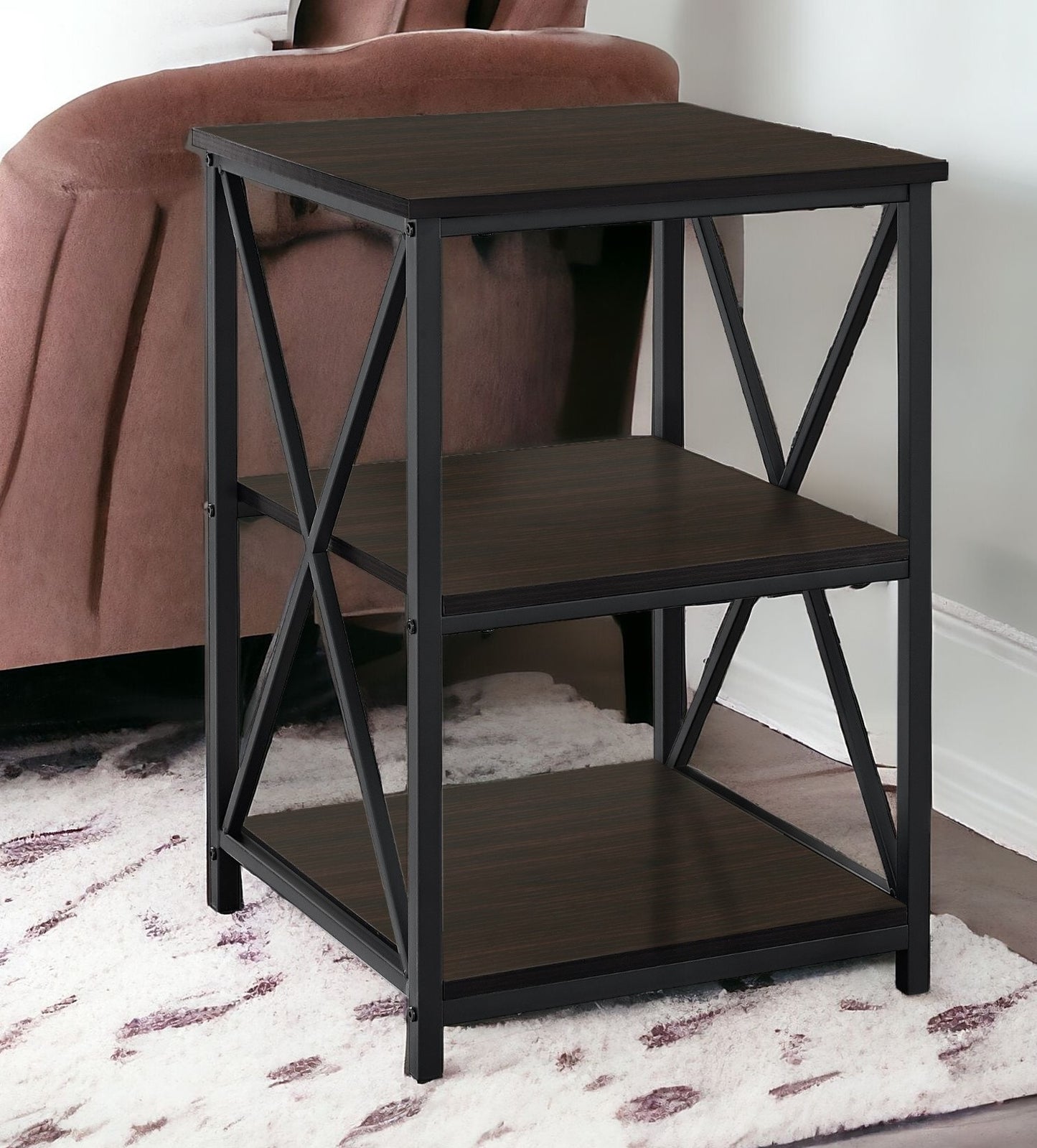 26" Rectangular Espresso Black Metal Accent Table