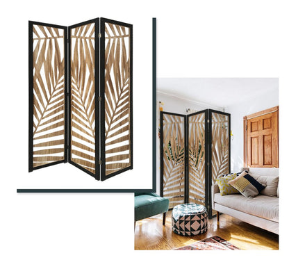 67" Brown Solid Wood Folding Three Panel Screen Room Divider