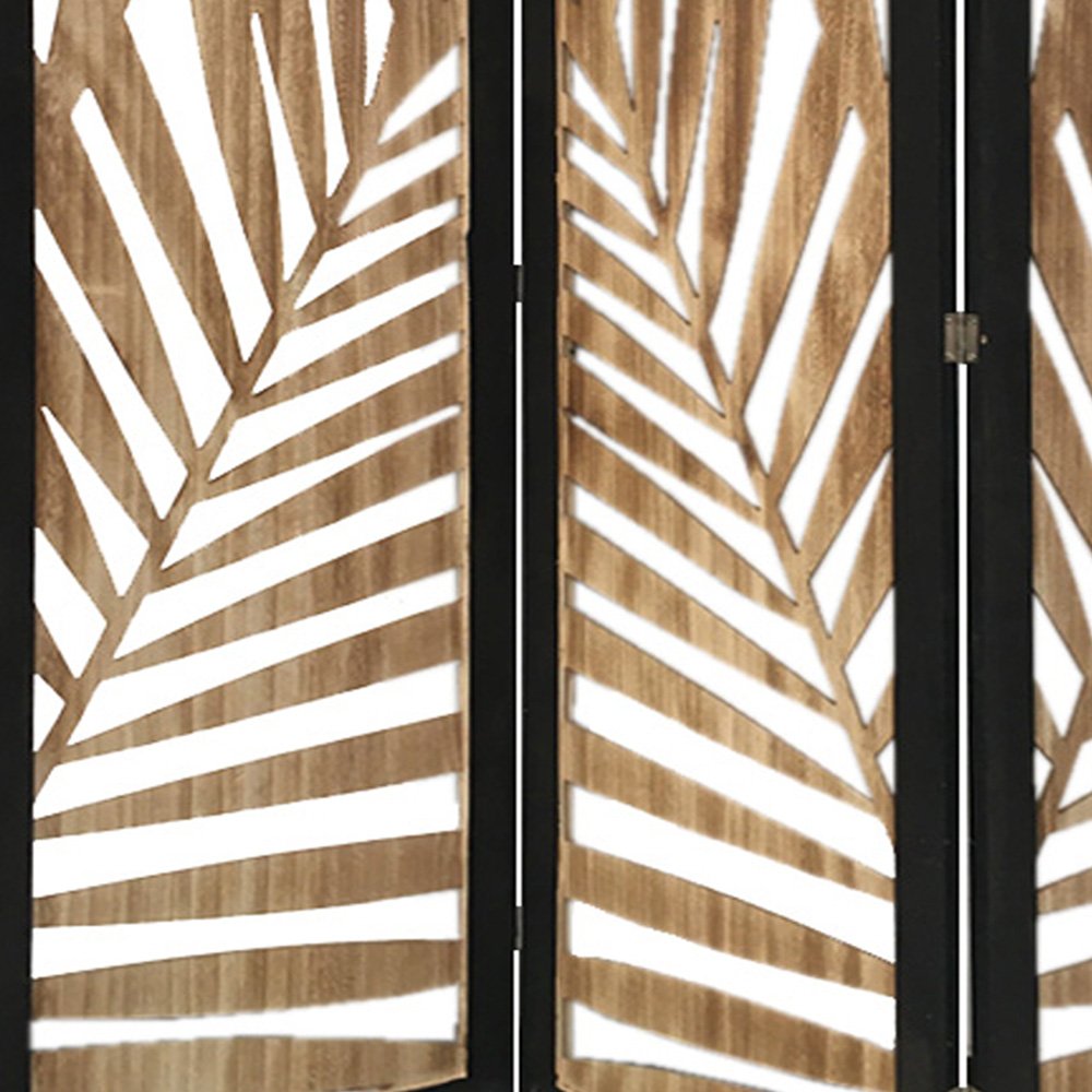 67" Brown Solid Wood Folding Three Panel Screen Room Divider