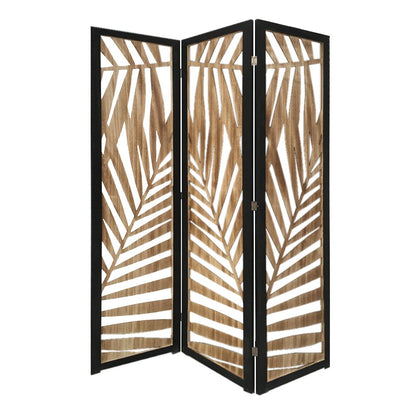 67" Brown Solid Wood Folding Three Panel Screen Room Divider