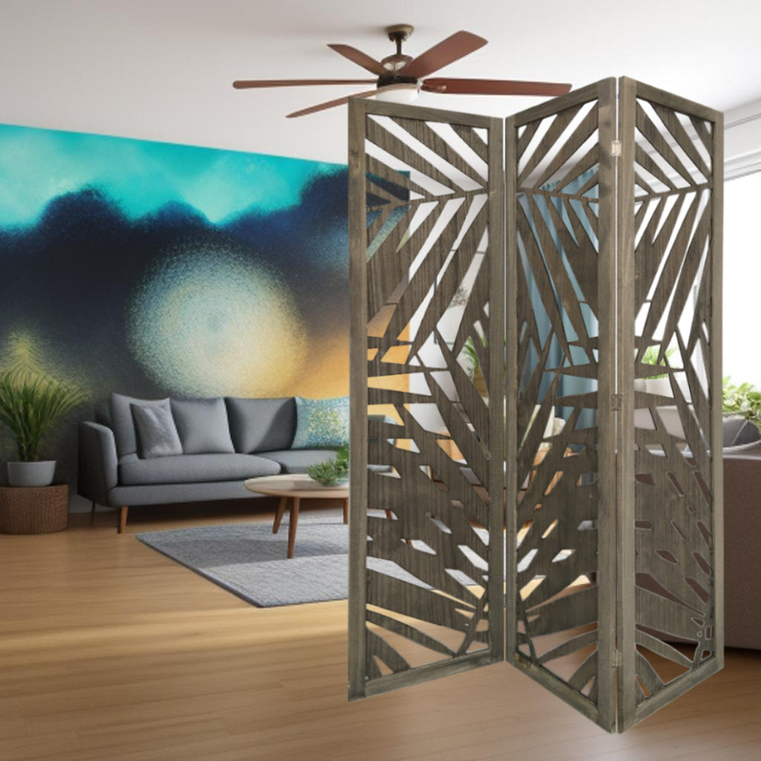 67" Gray Solid WoodFolding Three Panel Screen Room Divider