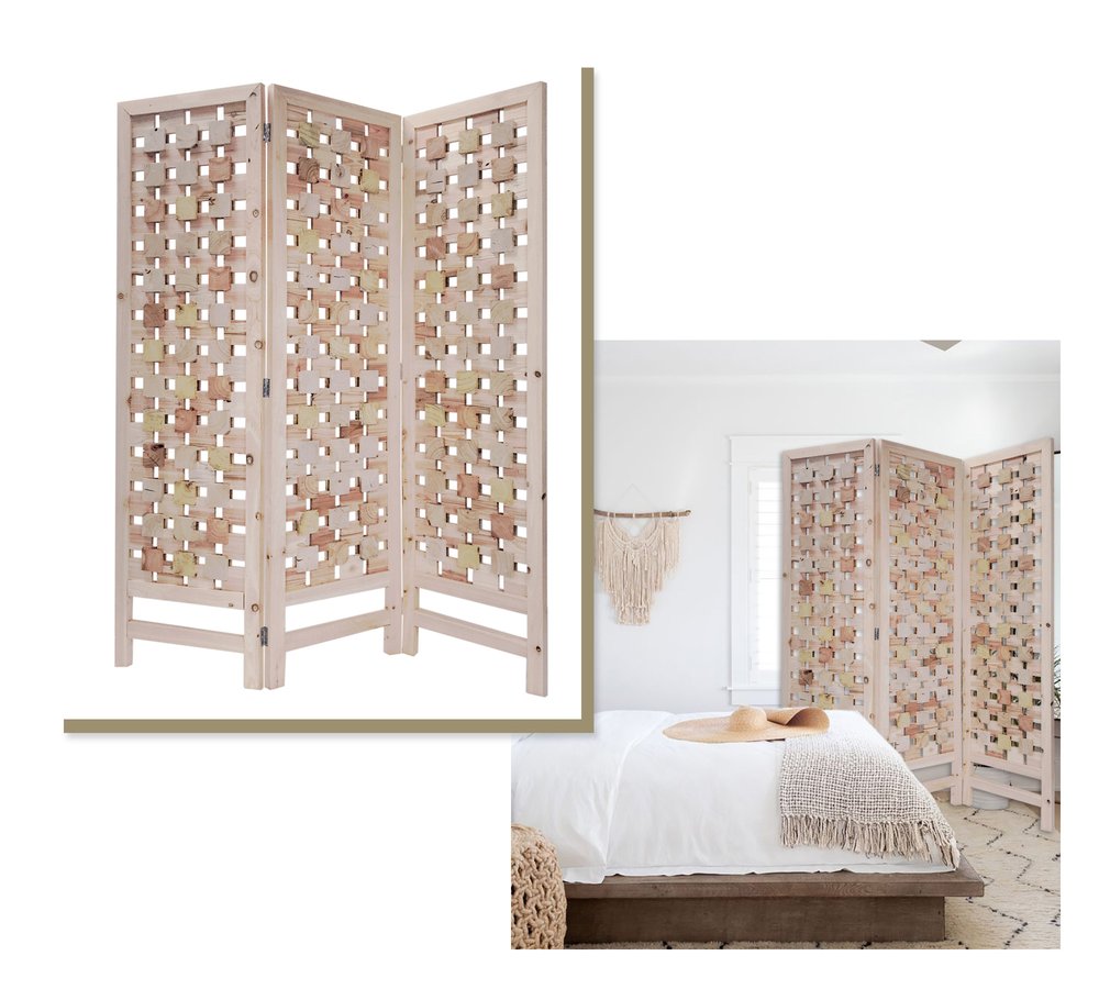72" Pink Solid Wood Folding Three Panel Screen Room Divider