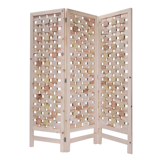 72" Pink Solid Wood Folding Three Panel Screen Room Divider
