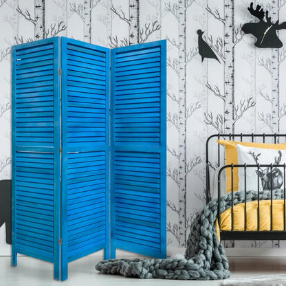 67" Light Blue Folding Three Panel Screen Room Divider