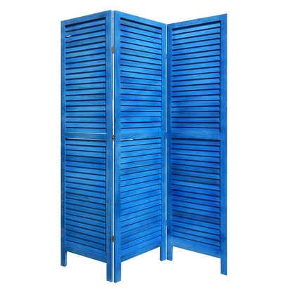 67" Light Blue Folding Three Panel Screen Room Divider