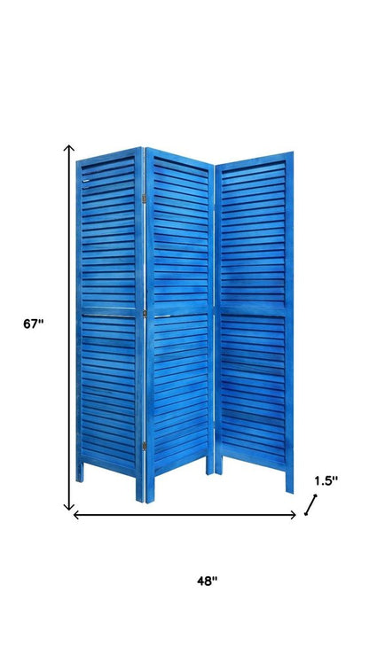 67" Light Blue Folding Three Panel Screen Room Divider