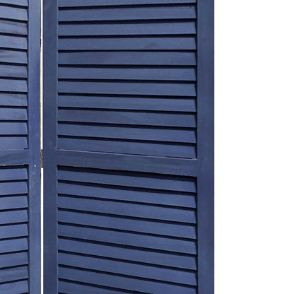 67" Dark Blue Solid Wood Folding Three Panel Screen Room Divider