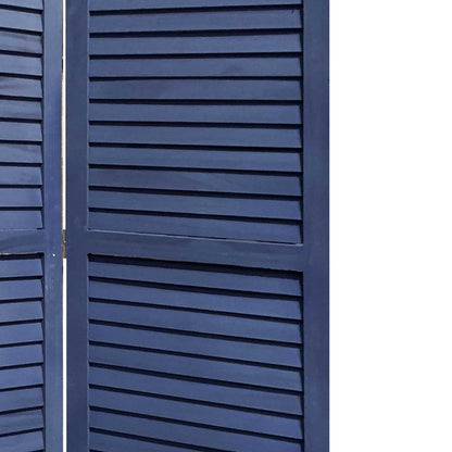 67" Dark Blue Solid Wood Folding Three Panel Screen Room Divider