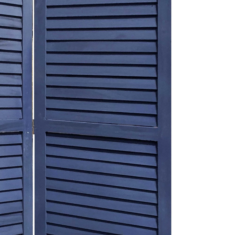 67" Dark Blue Solid Wood Folding Three Panel Screen Room Divider