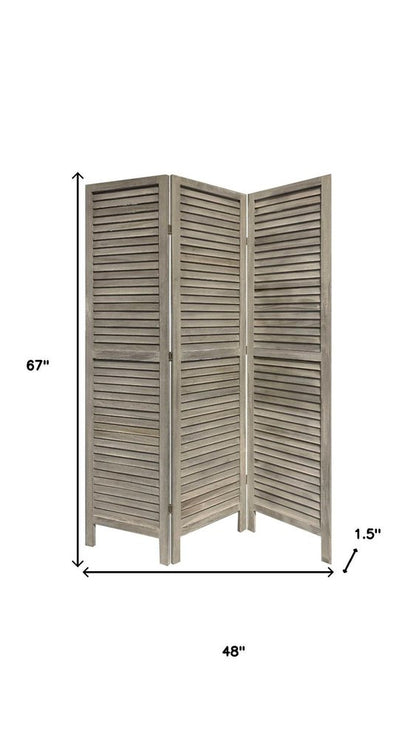 67" Gray Folding Three Panel Screen Room Divider