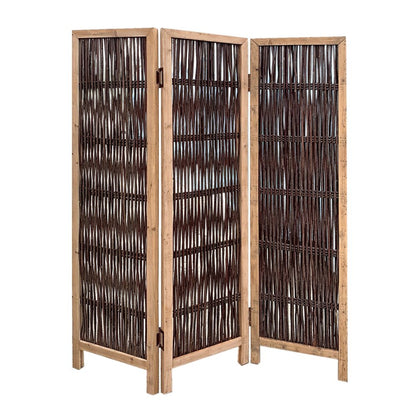 71" Brown Solid Wood Folding Three Panel Screen Room Divider