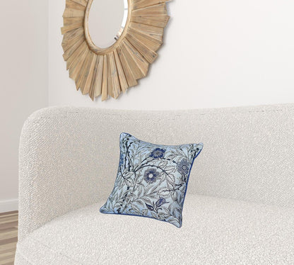 Set Of 4 17" Jacquard Leaf Throw Pillow Cover In Blue