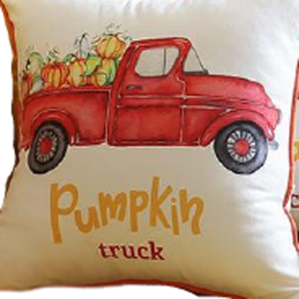Set Of 4 18" Pumpkin Truck Throw Pillow Cover In Multicolor